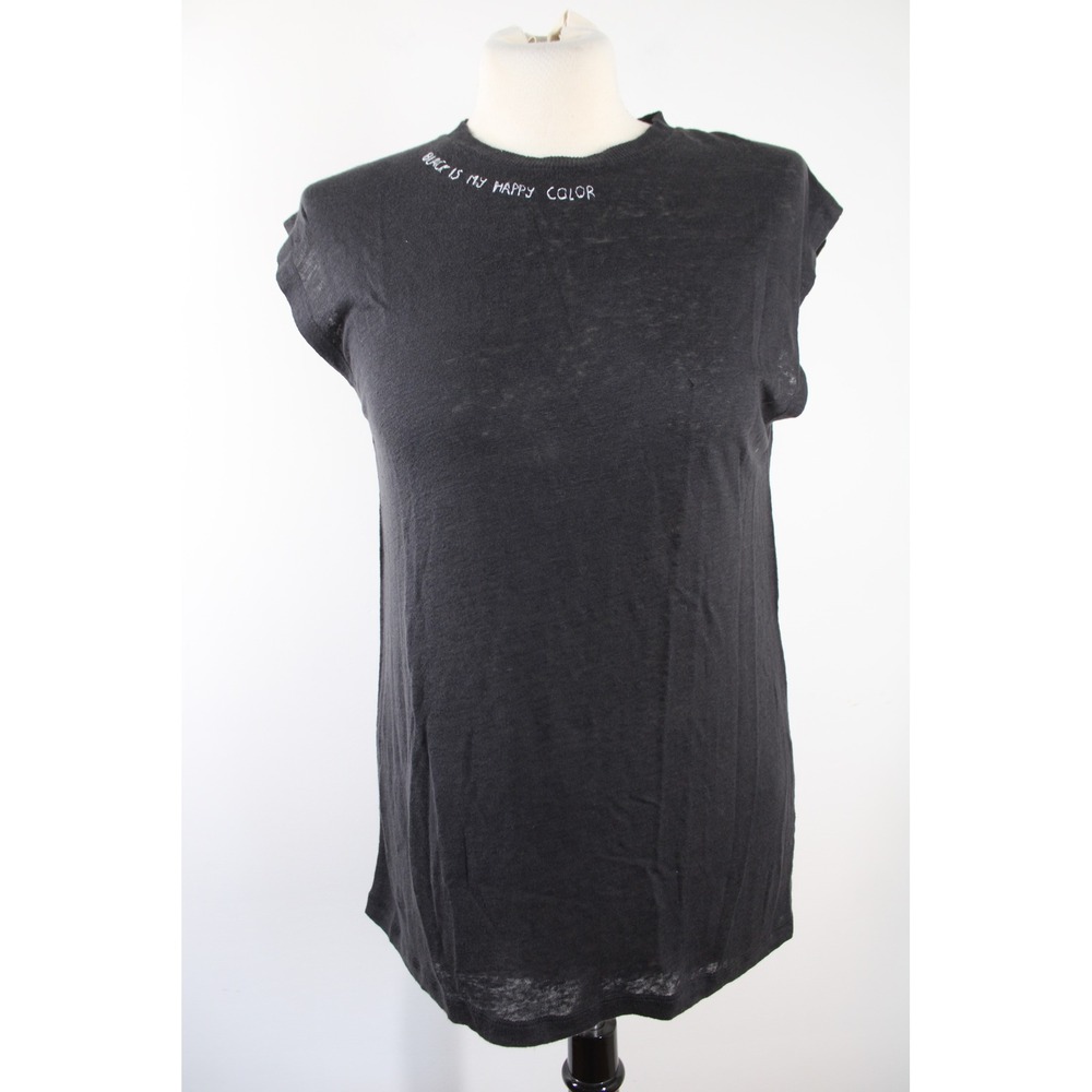 IRO JEANS XS Black Linen Tigana Top Black Is My Happy Color Embroider Hartly
